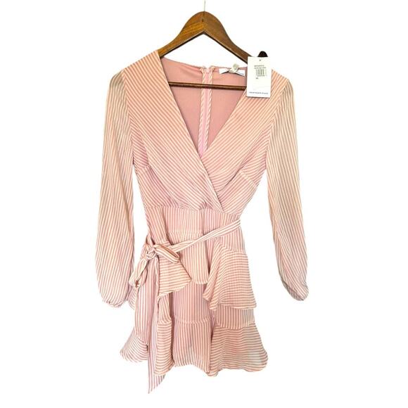 Fourteenth Place Pink Striped Ruffle Wrap Dress - XS - Picture 10 of 12